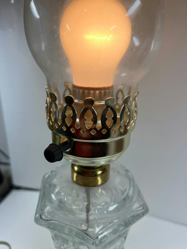Glass hurricane lamp with crystal base and brass fittings - image 2 of 4