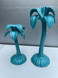 Pair of turquoise ceramic palm tree sculpture candle holders - thumbnail 1 of 4