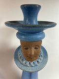 NORTH EAGLE POTTERY - Pair of blue ceramic candle holders with face motifs - thumbnail 3 of 5