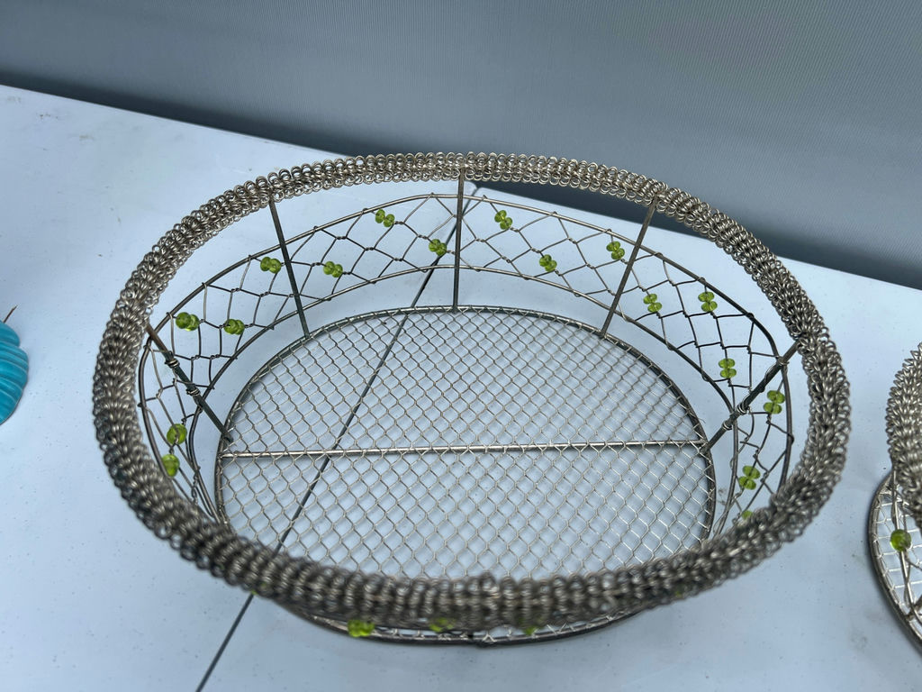 Set of three metal wire baskets with beaded trim - image 2 of 5