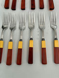 Two-tone yellow and brown handled cutlery set (knives and forks) - thumbnail 3 of 4