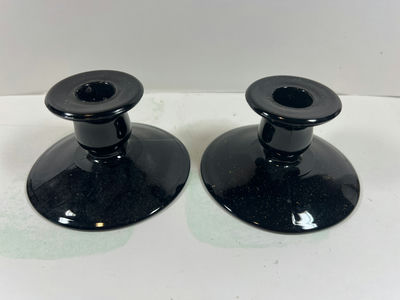 Pair of black glass candle holders - Image 1 of 3