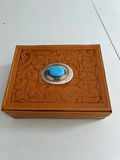Leather jewelry box with turquoise centerpiece - thumbnail 1 of 3