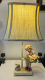 Italian porcelain table lamp with girl figurine and rabbit - thumbnail 1 of 5