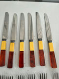Two-tone yellow and brown handled cutlery set (knives and forks) - thumbnail 2 of 4