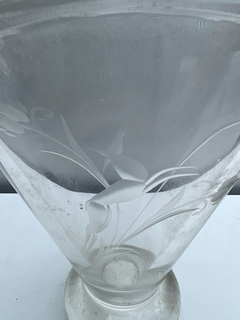 Unique Vintage Etched clear glass vase - image 2 of 4