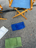 Pair of folding director's chairs with blue fabric and three additional cloth seat sets - thumbnail 5 of 6