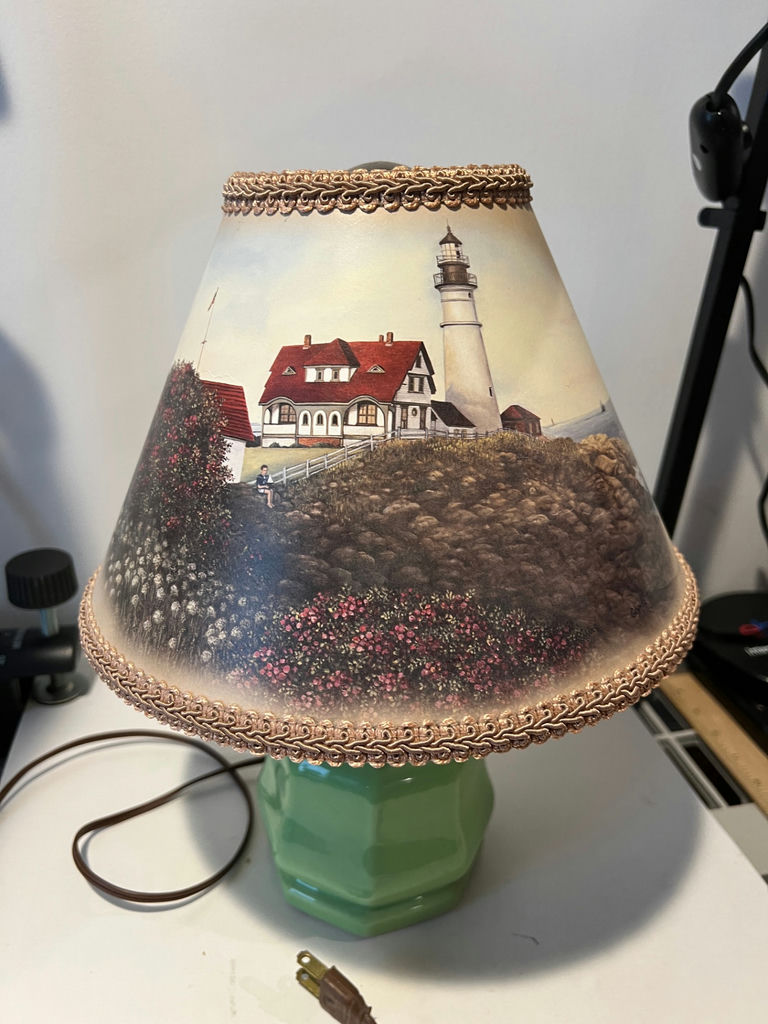 Green ceramic table lamp with lighthouse shade - image 1 of 4