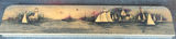 Hand-painted wooden panel of a harbor town with sailboats 30" x 6" - thumbnail 1 of 6