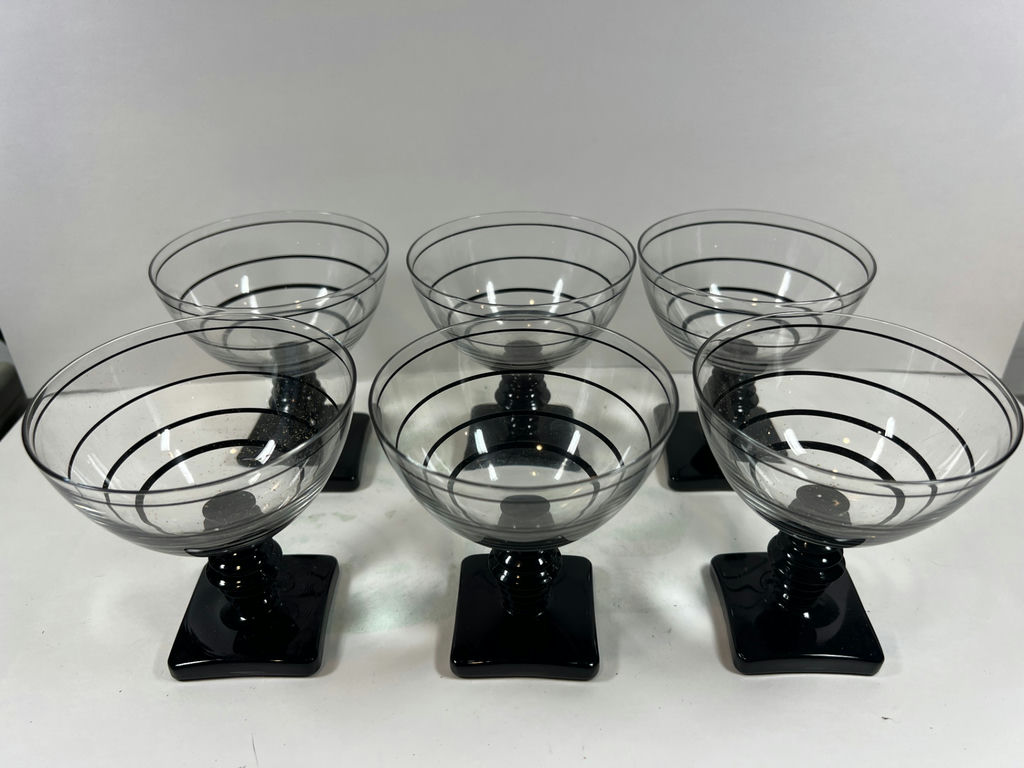 Six spiral-striped coupe glasses with black stems - image 1 of 4