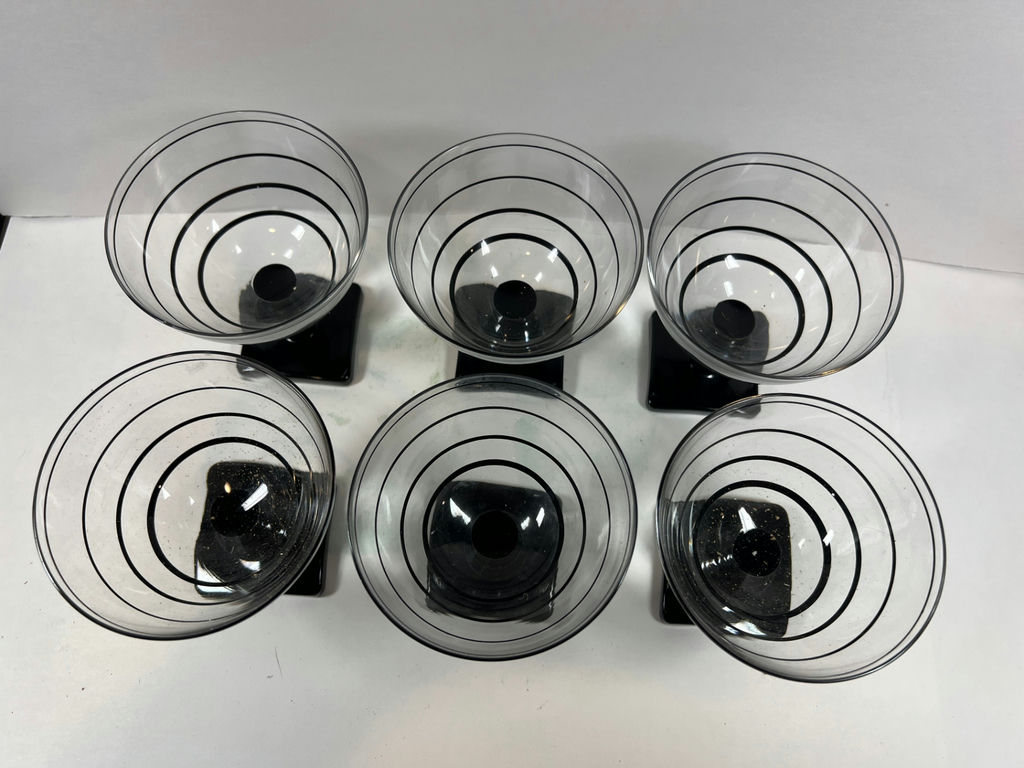 Six spiral-striped coupe glasses with black stems - image 2 of 4