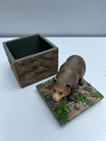 Bear figurine on rocky base with hollow square stone trinket box - thumbnail 3 of 4