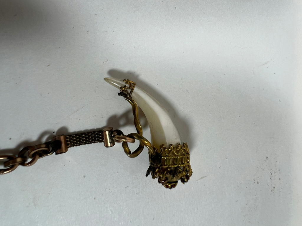 Vintage brass-tone bracelet with ivory tooth pendant - image 4 of 6