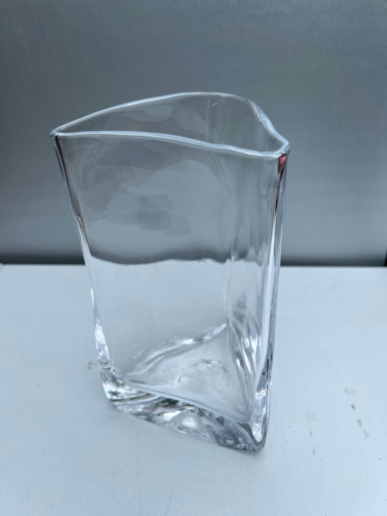 Heavy Clear Handblown glass triangular vase - image 1 of 4
