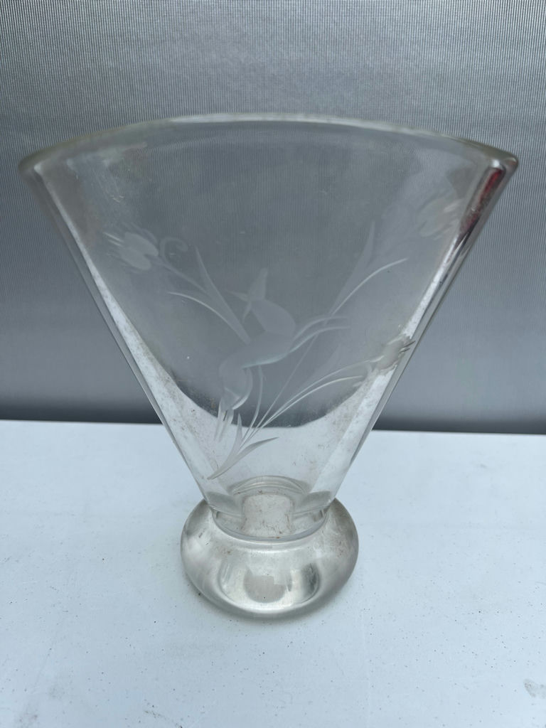 Unique Vintage Etched clear glass vase - image 3 of 4