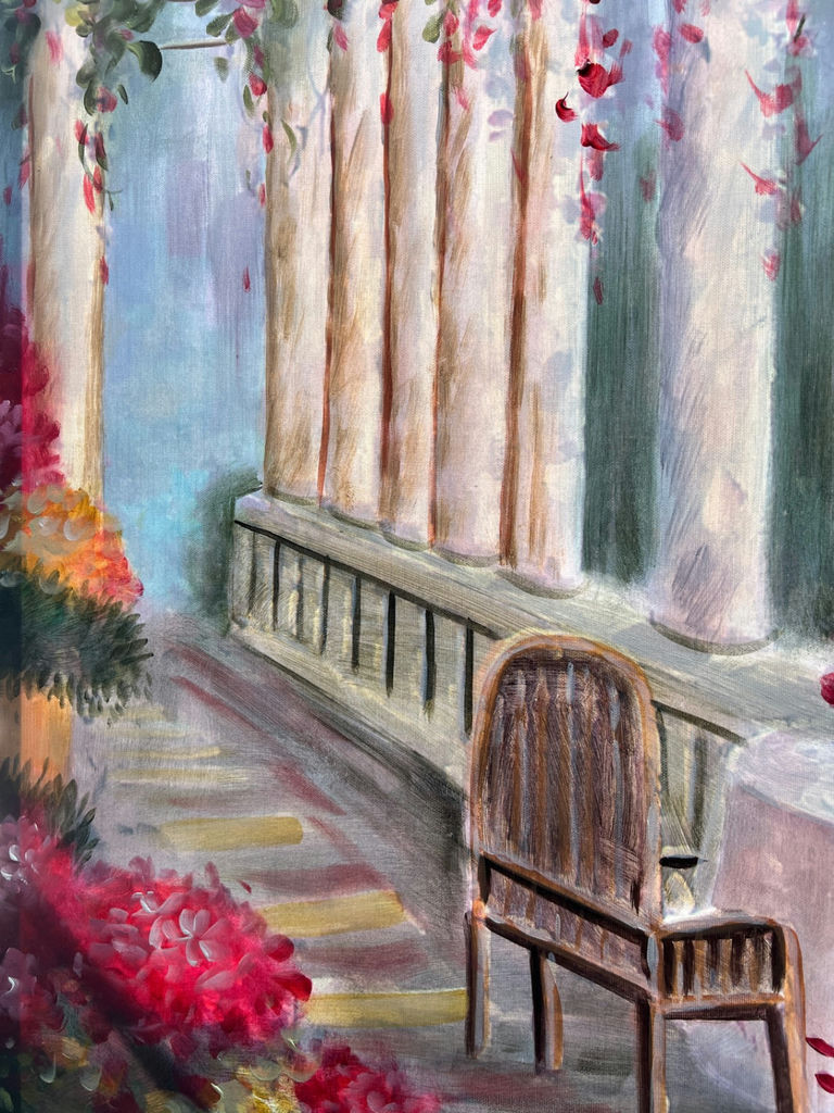 Two Chairs and Round Table on a Columned Terrace 35-1/2" x 30" - image 4 of 4