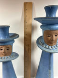 NORTH EAGLE POTTERY - Pair of blue ceramic candle holders with face motifs - thumbnail 5 of 5