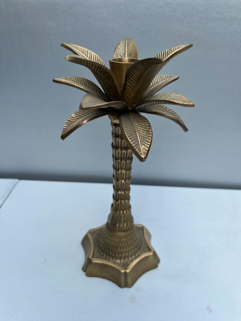 Brass palm tree sculptures (pair) candle holders - image 2 of 4