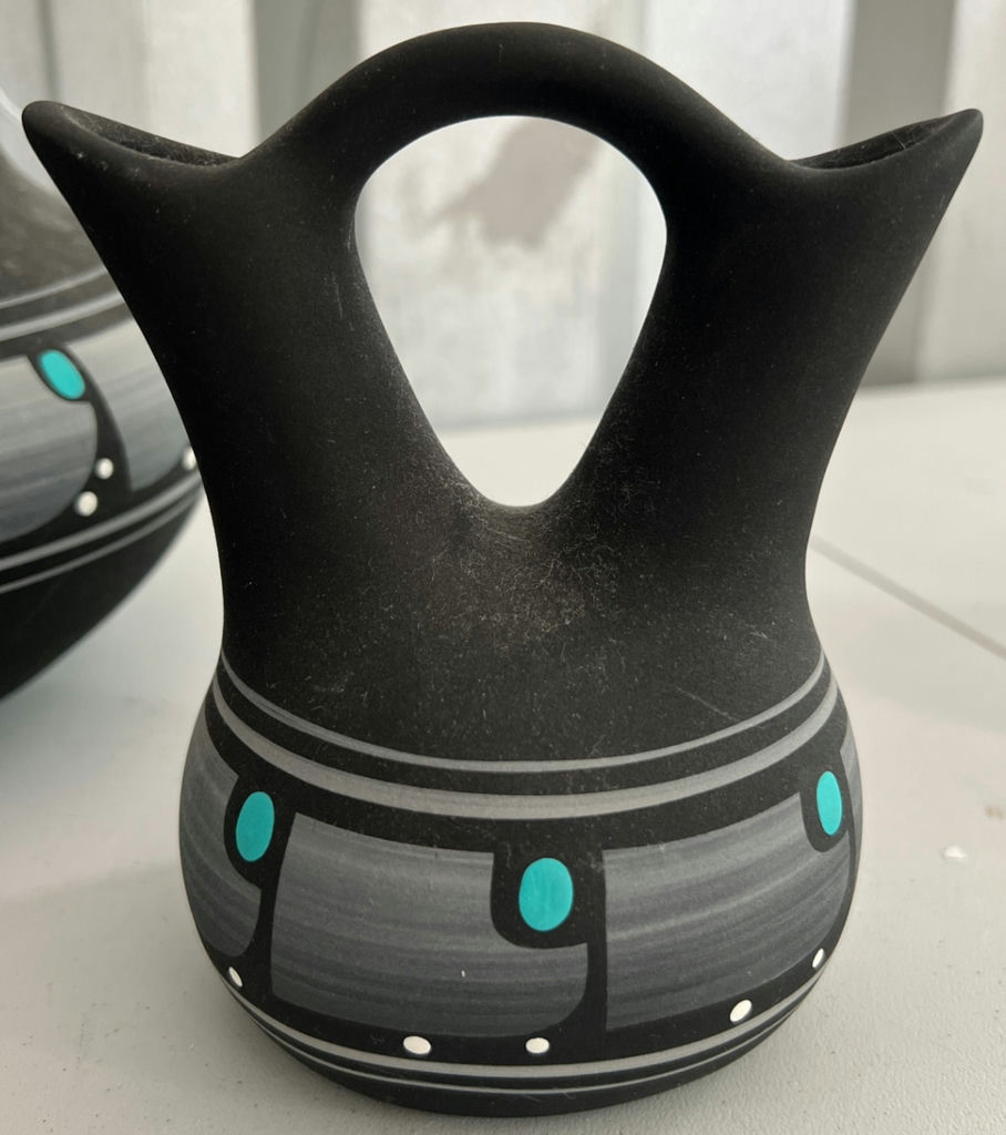 Black pottery trio with turquoise accents - Stove Pipe Pottery - image 3 of 6