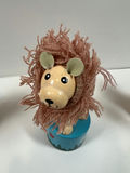 Three wooden FINGER PUPPETS animal figurines (zebra, lion, and dog) on painted bases - thumbnail 3 of 5