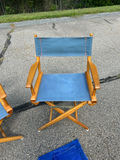 Pair of folding director's chairs with blue fabric and three additional cloth seat sets - thumbnail 3 of 6