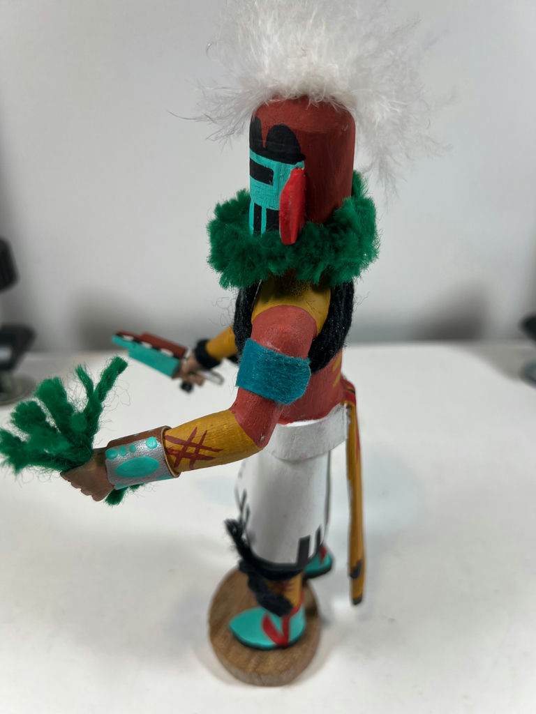 Gero Thomas "Mustard Green" Handcrafted painted wooden figurine with feathered headdress - image 3 of 5