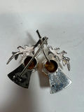Amber-stone leaf and fan motif sterling silver earrings - thumbnail 3 of 5