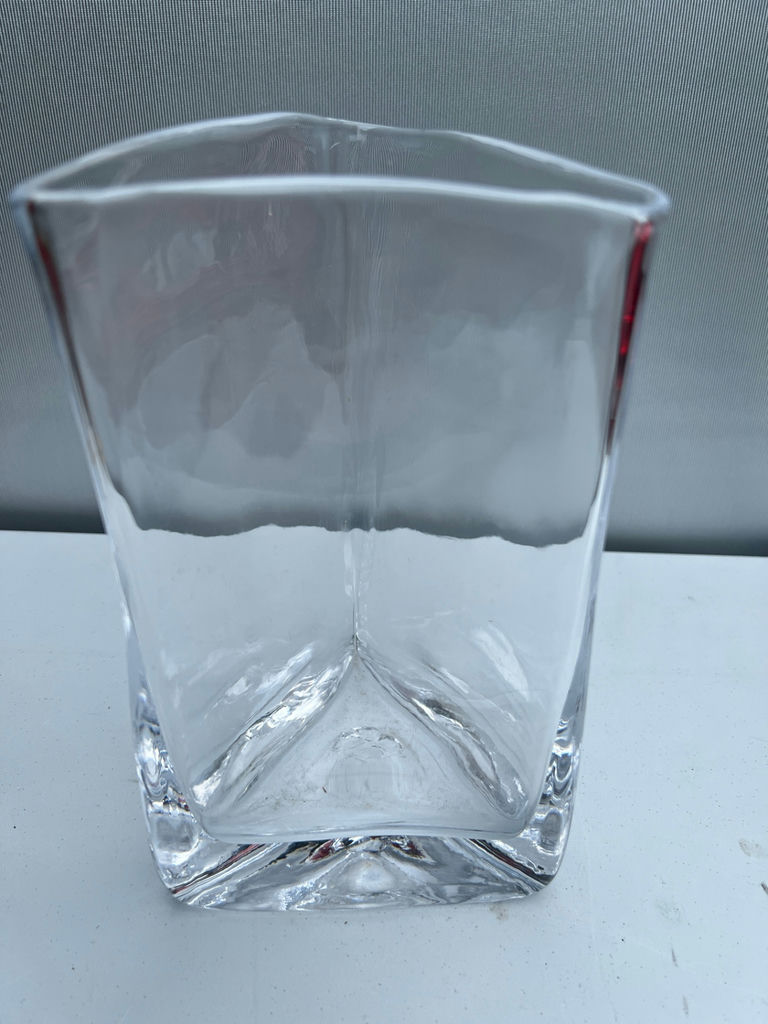 Heavy Clear Handblown glass triangular vase - image 2 of 4