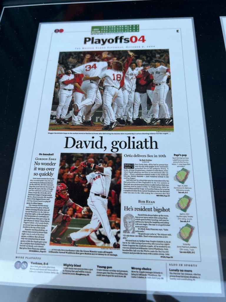 Framed Boston Globe front pages commemorating the 2004 Red Sox World Series victory 16" x 8" - image 2 of 5