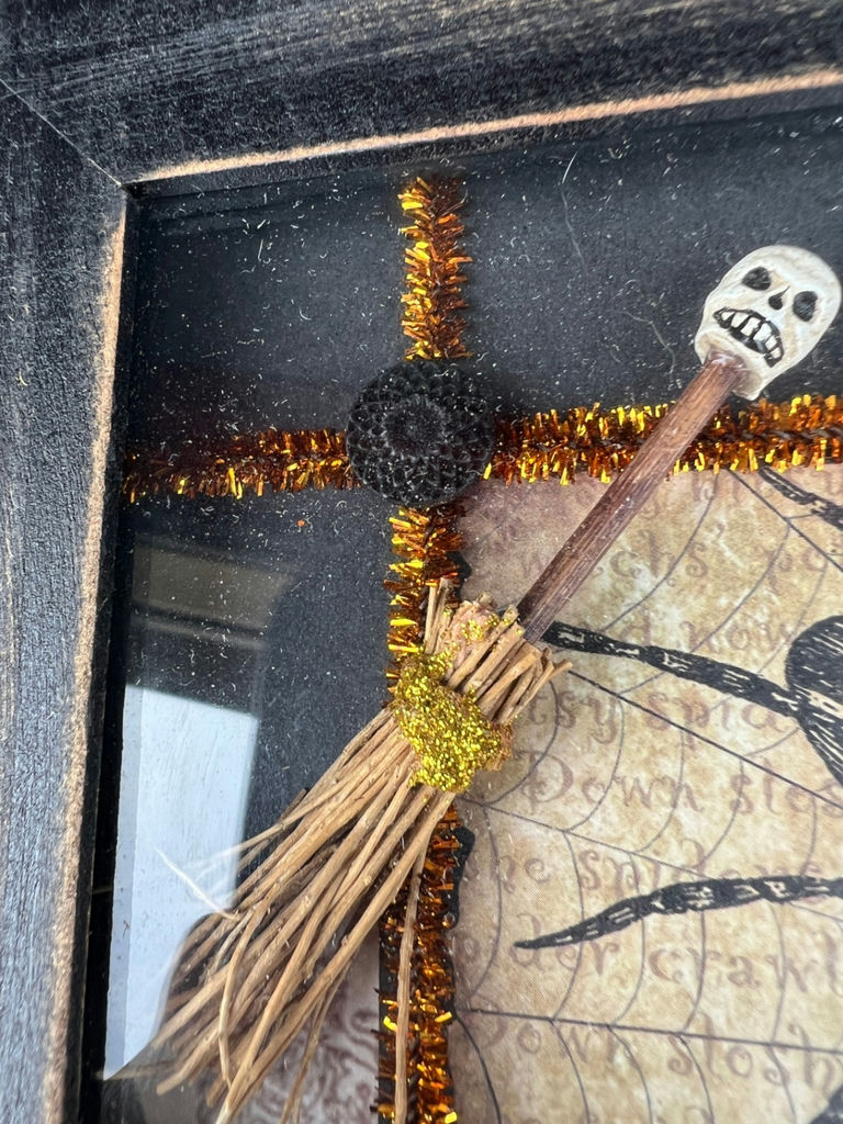 Halloween framed art with spiders and broom 12" x 9" - image 5 of 5