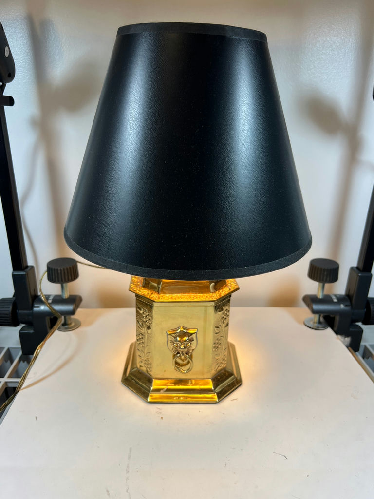 Gold-tone hexagonal table lamp with black shade - image 1 of 5