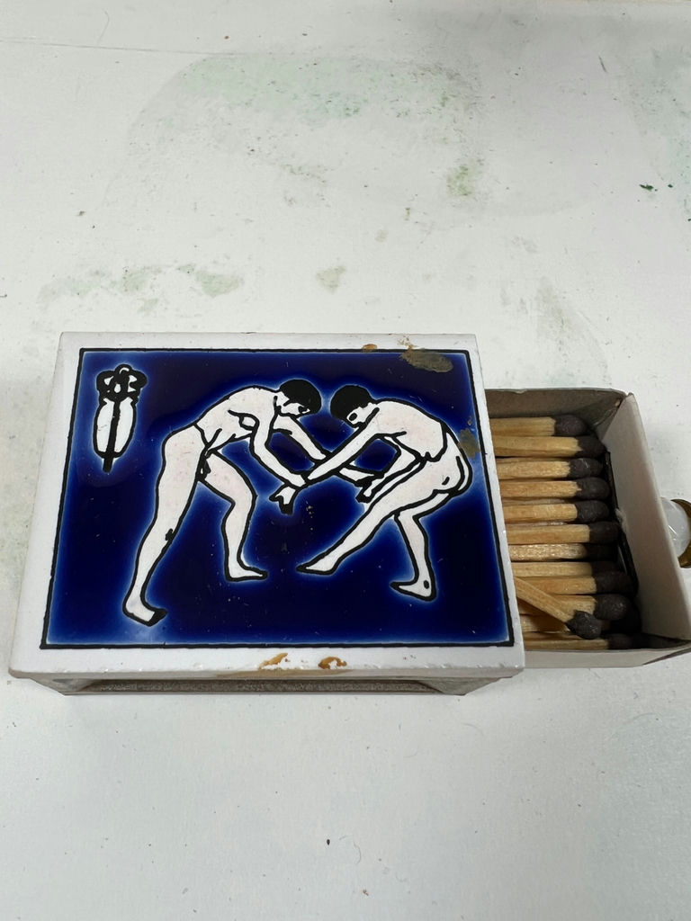 Blue Ceramic Tile and Two Matching Blue-Artwork Matchboxes - image 3 of 4