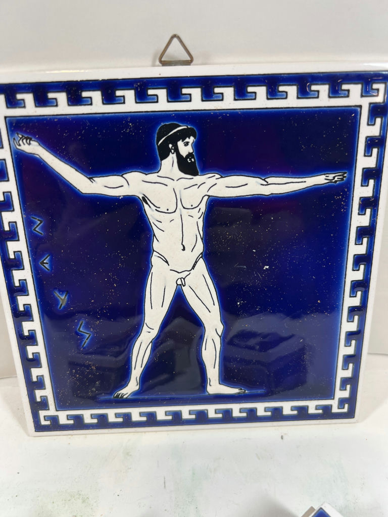 Blue Ceramic Tile and Two Matching Blue-Artwork Matchboxes - image 2 of 4