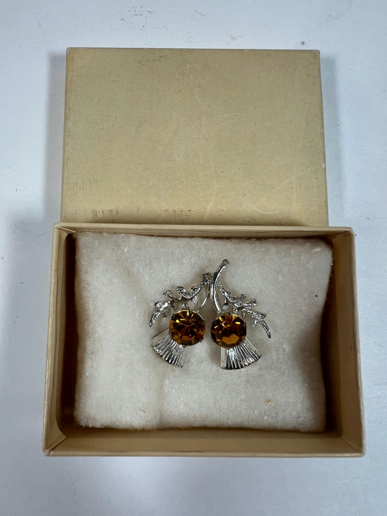 Amber-stone leaf and fan motif sterling silver earrings - image 5 of 5