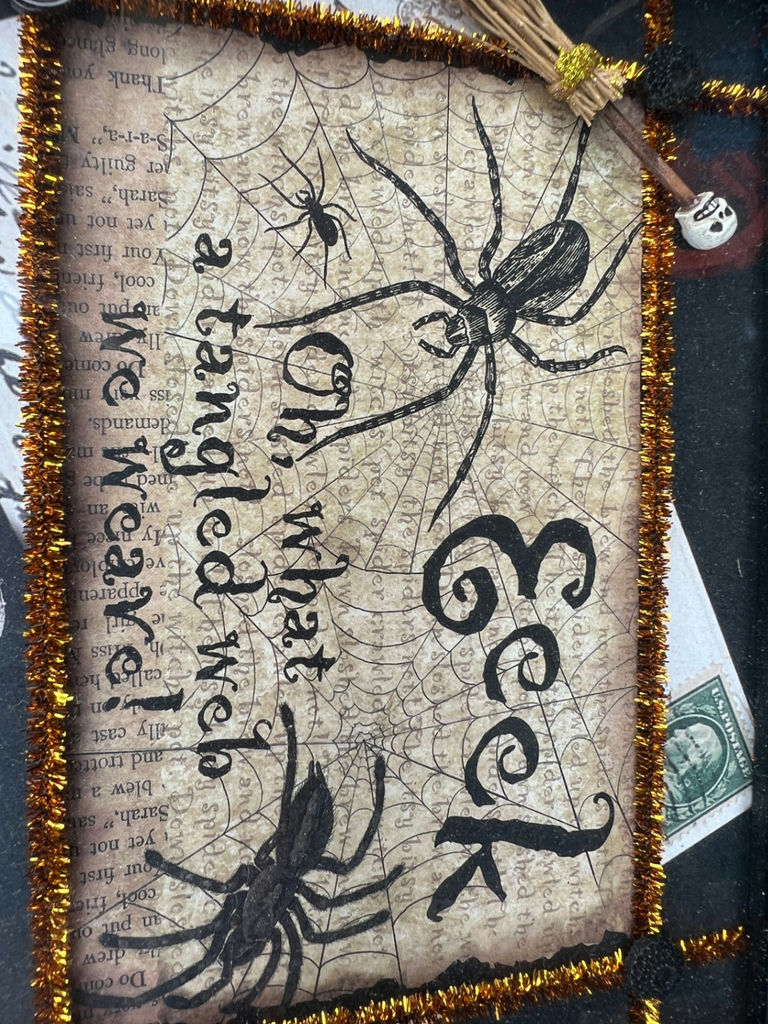 Halloween framed art with spiders and broom 12" x 9" - image 2 of 5
