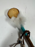 Navajo Style Handmade toy with round wooden disk, fur tuft, turquoise shaft, and leather fringe - thumbnail 4 of 4