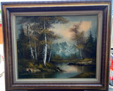 Landscape with Birch Trees and Mountains (signed Wallace) 27" x 23" - thumbnail 1 of 3