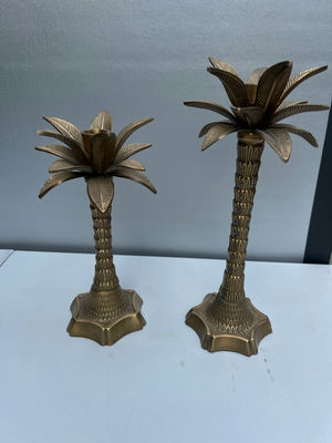 Brass palm tree sculptures (pair) candle holders - Image 1 of 4