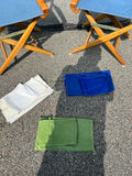 Pair of folding director's chairs with blue fabric and three additional cloth seat sets - thumbnail 6 of 6