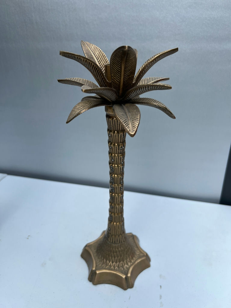 Brass palm tree sculptures (pair) candle holders - image 3 of 4