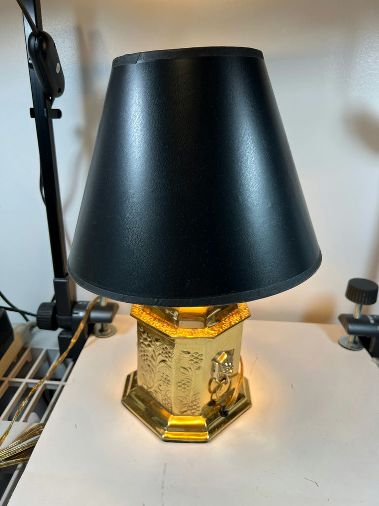 Gold-tone hexagonal table lamp with black shade - image 5 of 5