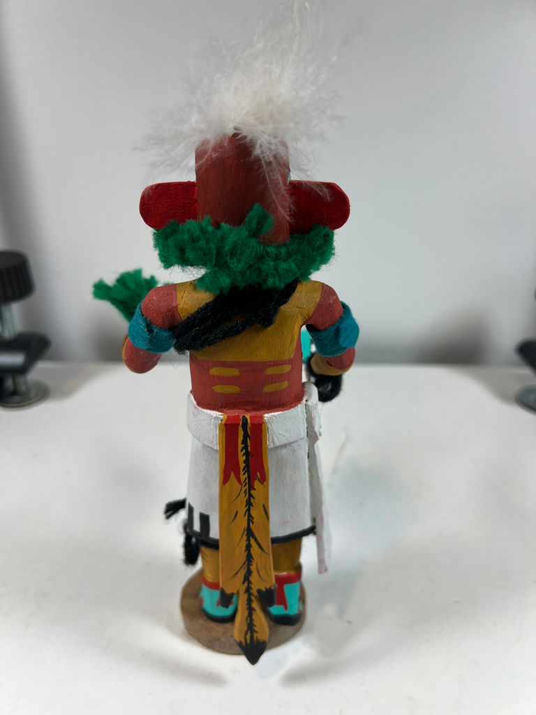 Gero Thomas "Mustard Green" Handcrafted painted wooden figurine with feathered headdress - image 2 of 5