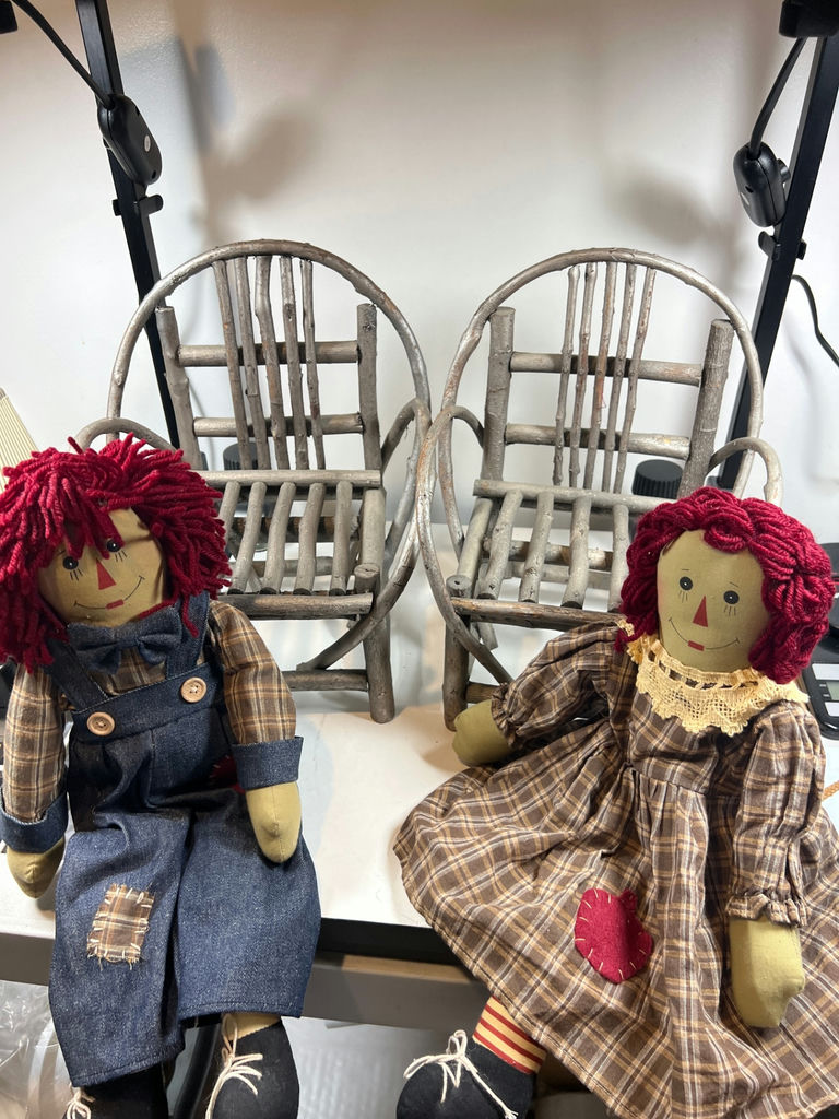 Raggedy Ann an Andy dolls with miniature wood chairs - image 4 of 5