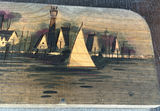 Hand-painted wooden panel of a harbor town with sailboats 30" x 6" - thumbnail 4 of 6