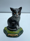 HEAVY CASTED DOORSTOP - Black cat figurine on green base - thumbnail 1 of 4
