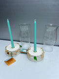 Pair of coastal candle holders with teal candles - thumbnail 6 of 6