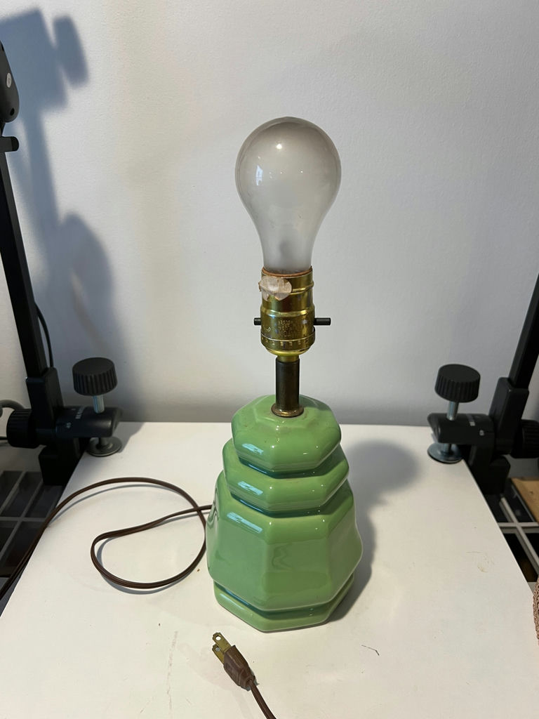 Green ceramic table lamp with lighthouse shade - image 2 of 4