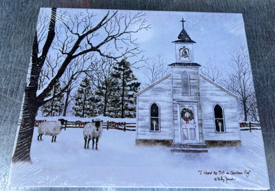 Winter church scene print 'I Heard the Bells on Christmas Day' by Billy Jacobs 16" x 8" - Image 1 of 7