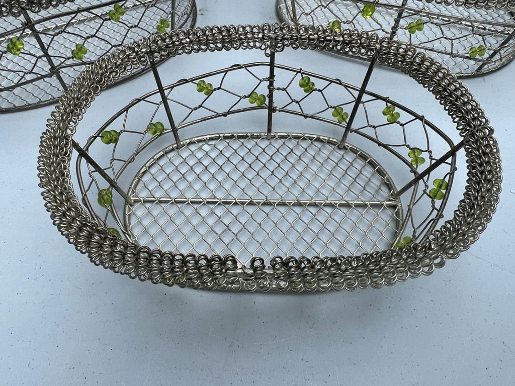 Set of three metal wire baskets with beaded trim - image 3 of 5