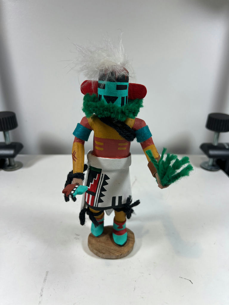 Gero Thomas "Mustard Green" Handcrafted painted wooden figurine with feathered headdress - image 1 of 5